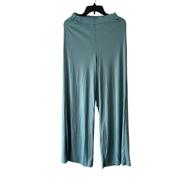 Lulus XS Green Ribbed Wide-Leg Lounge Pants Stretchy Elastic Waist Textured NWT - Picture 2 of 13